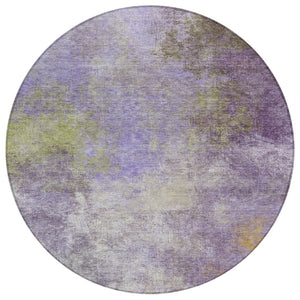 HomeRoots 5' Vibrant Purple and Olive Green Abstract Area Rug – Stylish, Washable, Stain-Resistant Design for All Spaces 8' Round 628616