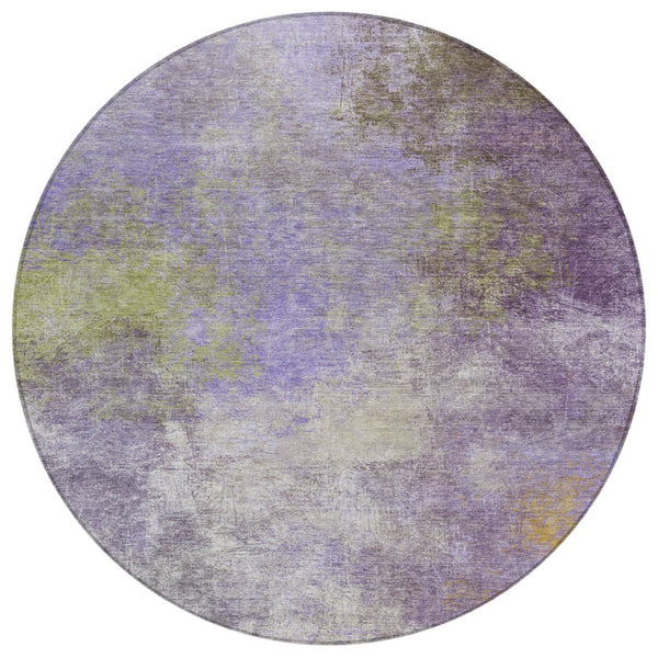 HomeRoots 5' Vibrant Purple and Olive Green Abstract Area Rug – Stylish, Washable, Stain-Resistant Design for All Spaces 8' Round 628616