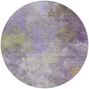 HomeRoots 5' Vibrant Purple and Olive Green Abstract Area Rug – Stylish, Washable, Stain-Resistant Design for All Spaces 8' Round 628616