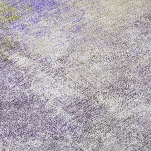 HomeRoots 5' Vibrant Purple and Olive Green Abstract Area Rug – Stylish, Washable, Stain-Resistant Design for All Spaces 8' Round 628616