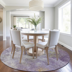 HomeRoots 5' Vibrant Purple and Olive Green Abstract Area Rug – Stylish, Washable, Stain-Resistant Design for All Spaces 8' Round 628616