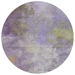 HomeRoots 5' Vibrant Purple and Olive Green Abstract Area Rug – Stylish, Washable, Stain-Resistant Design for All Spaces 8' Round 628616