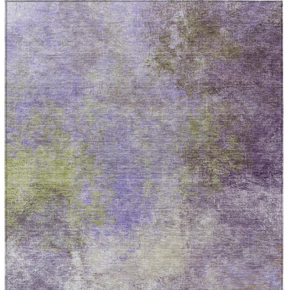 HomeRoots 5' Vibrant Purple and Olive Green Abstract Area Rug – Stylish, Washable, Stain-Resistant Design for All Spaces 9' X 12' 628618
