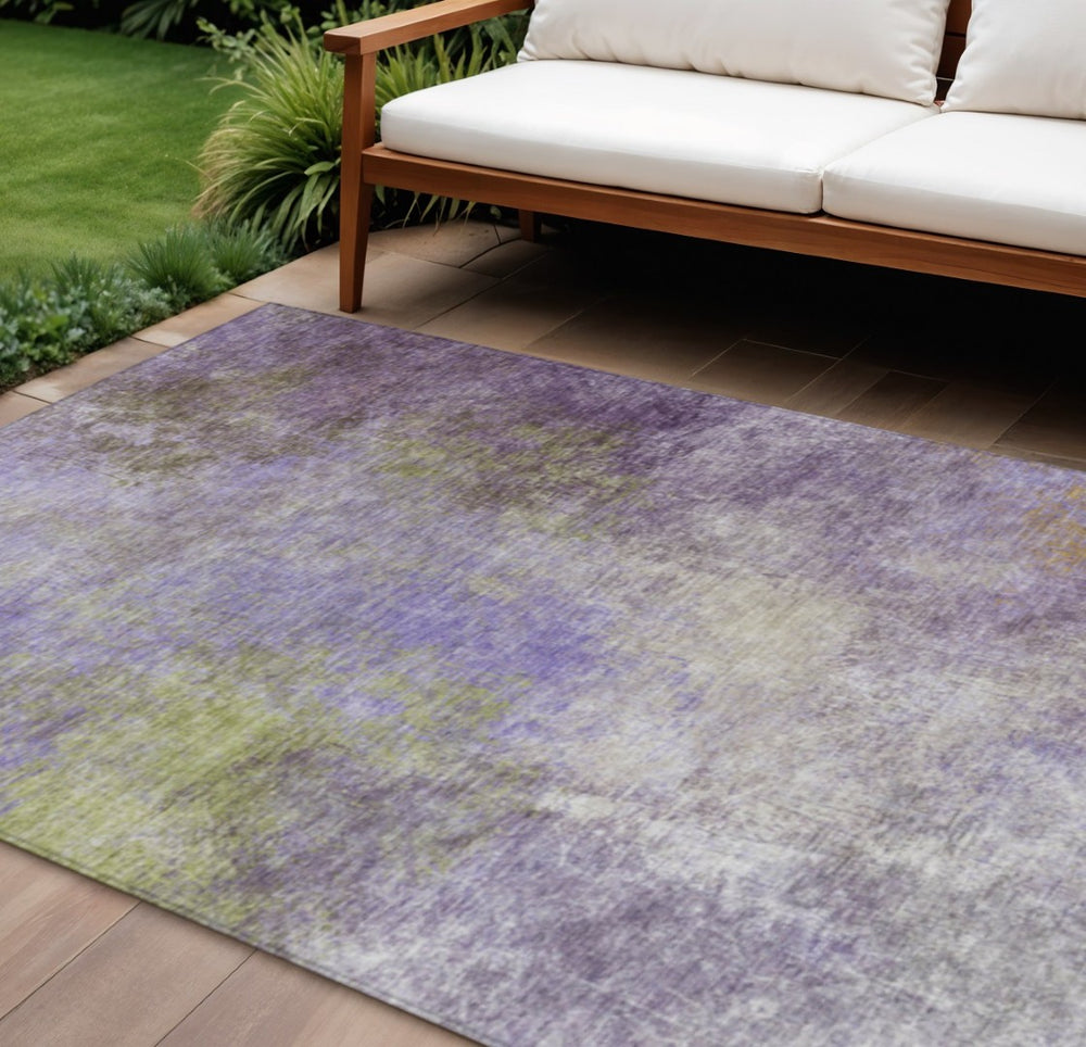 HomeRoots 5' Vibrant Purple and Olive Green Abstract Area Rug – Stylish, Washable, Stain-Resistant Design for All Spaces 9' X 12' 628618