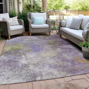 HomeRoots 5' Vibrant Purple and Olive Green Abstract Area Rug – Stylish, Washable, Stain-Resistant Design for All Spaces 9' X 12' 628618