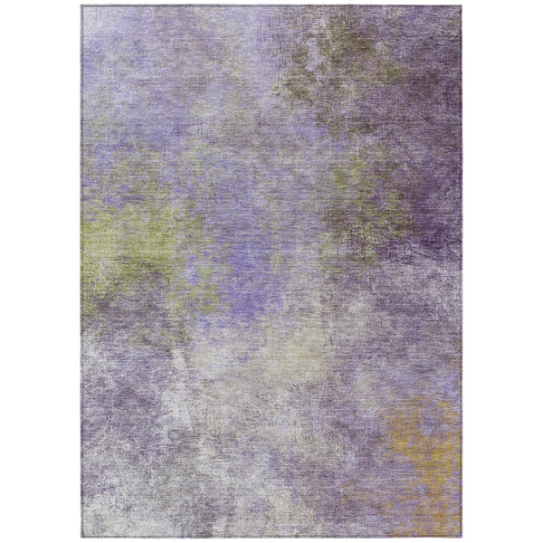 HomeRoots 5' Vibrant Purple and Olive Green Abstract Area Rug – Stylish, Washable, Stain-Resistant Design for All Spaces 9' X 12' 628618