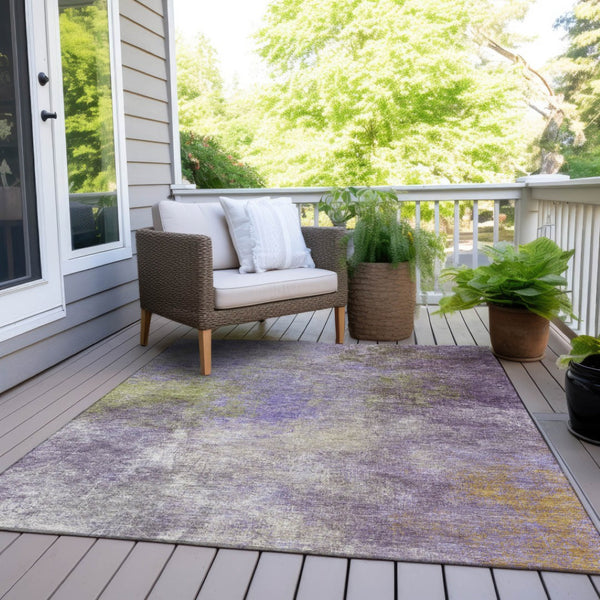 HomeRoots 5' Vibrant Purple and Olive Green Abstract Area Rug – Stylish, Washable, Stain-Resistant Design for All Spaces 10' X 14' 628619
