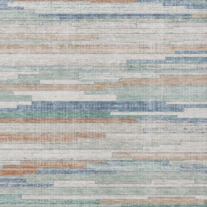HomeRoots 5' Coastal Charm Linen and Aqua Striped Washable Area Rug for Indoor and Outdoor Spaces 5' X 8' 628633