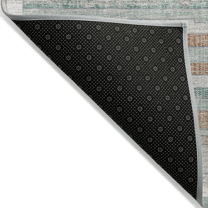 HomeRoots 5' Coastal Charm Linen and Aqua Striped Washable Area Rug for Indoor and Outdoor Spaces 8' Round 628634