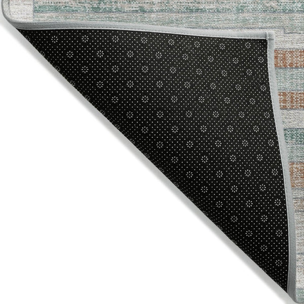 HomeRoots 5' Coastal Charm Linen and Aqua Striped Washable Area Rug for Indoor and Outdoor Spaces 8' Round 628634