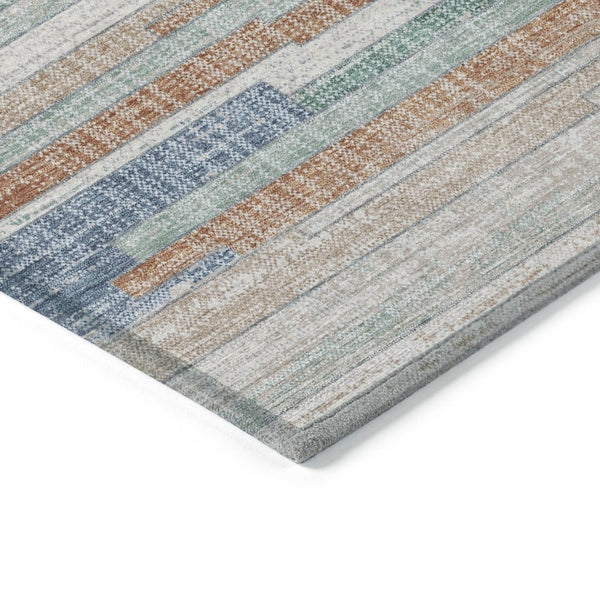HomeRoots 5' Coastal Charm Linen and Aqua Striped Washable Area Rug for Indoor and Outdoor Spaces 8' Round 628634