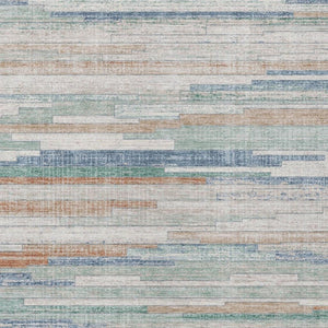 HomeRoots 5' Coastal Charm Linen and Aqua Striped Washable Area Rug for Indoor and Outdoor Spaces 8' X 10' 628635