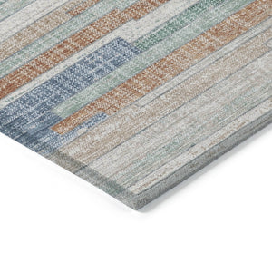 HomeRoots 5' Coastal Charm Linen and Aqua Striped Washable Area Rug for Indoor and Outdoor Spaces 9' X 12' 628636