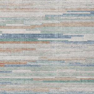 HomeRoots 5' Coastal Charm Linen and Aqua Striped Washable Area Rug for Indoor and Outdoor Spaces 9' X 12' 628636
