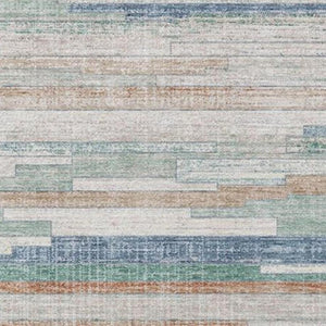 HomeRoots 5' Coastal Charm Linen and Aqua Striped Washable Area Rug for Indoor and Outdoor Spaces 10' X 14' 628637