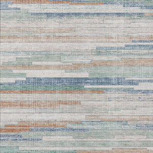 HomeRoots 5' Coastal Charm Linen and Aqua Striped Washable Area Rug for Indoor and Outdoor Spaces 10' X 14' 628637
