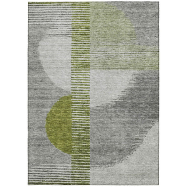 HomeRoots 5' Stylish Olive Green and Gray Geometric Area Rug for Indoor/Outdoor Use – Washable and Durable 5' X 8' 628651