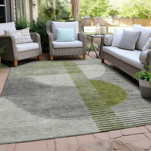 HomeRoots 5' Stylish Olive Green and Gray Geometric Area Rug for Indoor/Outdoor Use – Washable and Durable 5' X 8' 628651