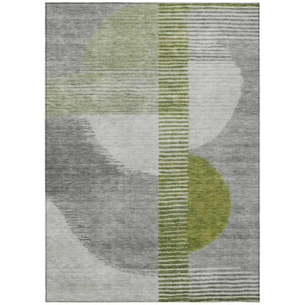 HomeRoots 5' Stylish Olive Green and Gray Geometric Area Rug for Indoor/Outdoor Use – Washable and Durable 5' X 8' 628651