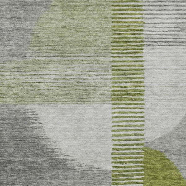 HomeRoots 5' Stylish Olive Green and Gray Geometric Area Rug for Indoor/Outdoor Use – Washable and Durable 5' X 8' 628651