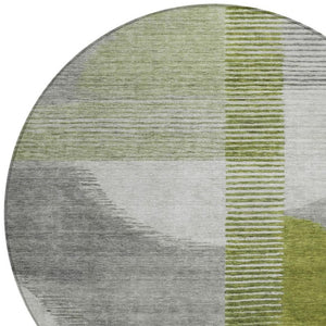 HomeRoots 5' Stylish Olive Green and Gray Geometric Area Rug for Indoor/Outdoor Use – Washable and Durable 8' Round 628652