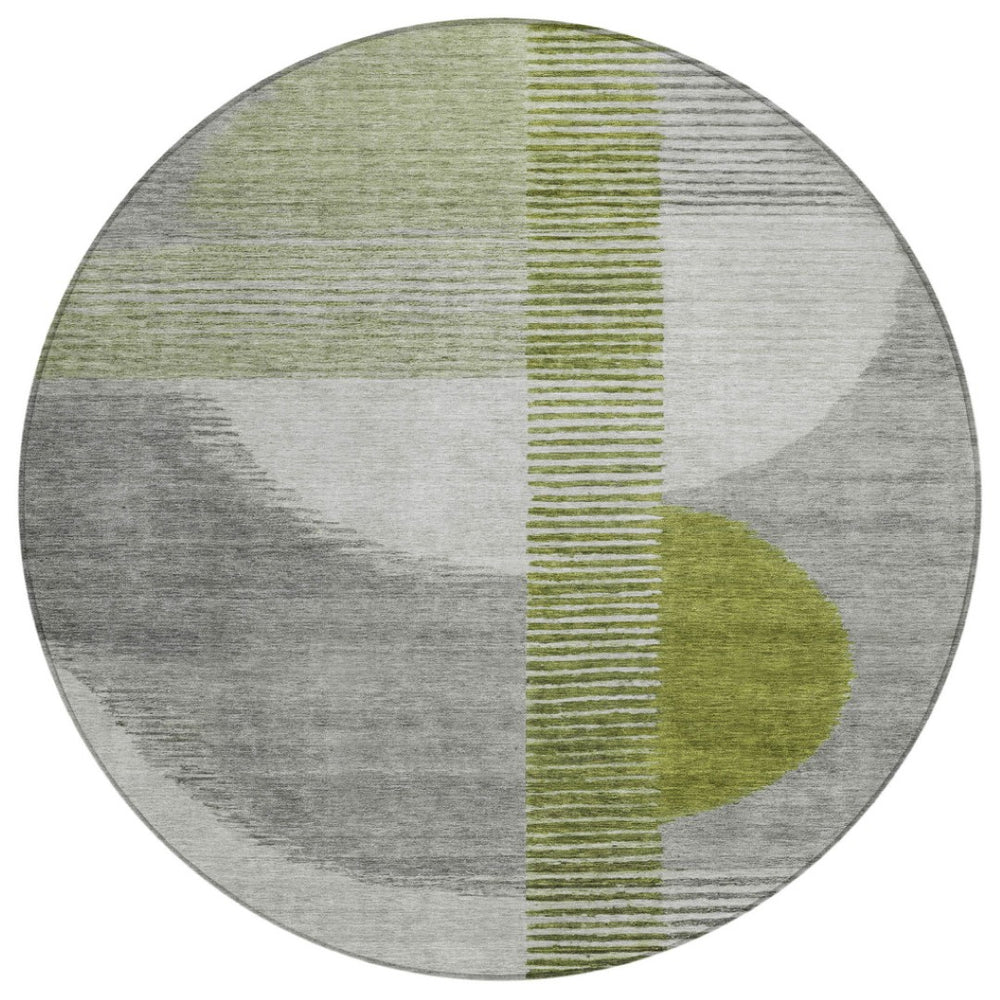 HomeRoots 5' Stylish Olive Green and Gray Geometric Area Rug for Indoor/Outdoor Use – Washable and Durable 8' Round 628652