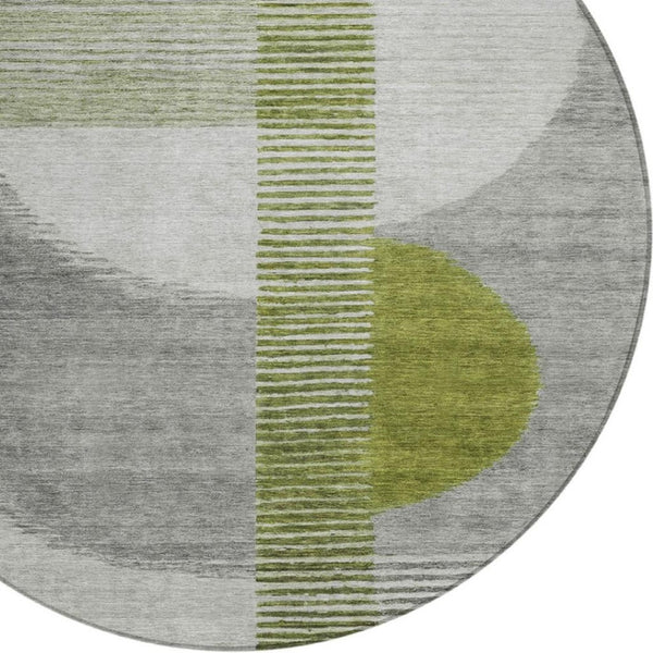 HomeRoots 5' Stylish Olive Green and Gray Geometric Area Rug for Indoor/Outdoor Use – Washable and Durable 8' Round 628652