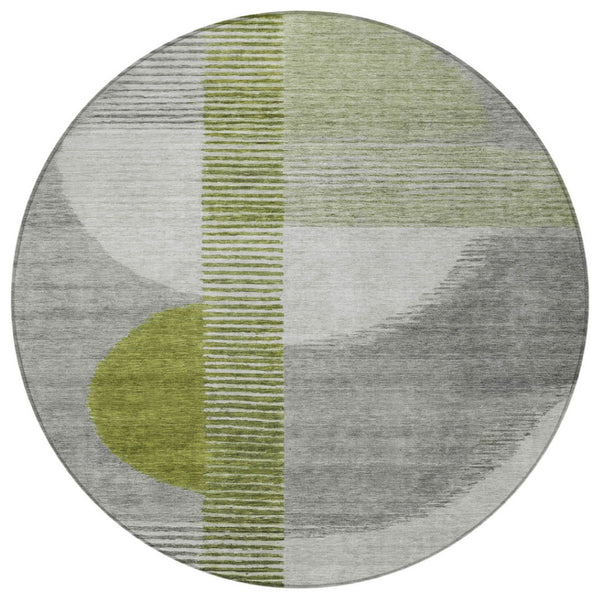 HomeRoots 5' Stylish Olive Green and Gray Geometric Area Rug for Indoor/Outdoor Use – Washable and Durable 8' Round 628652