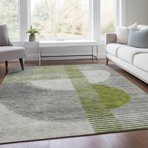 HomeRoots 5' Stylish Olive Green and Gray Geometric Area Rug for Indoor/Outdoor Use – Washable and Durable 8' X 10' 628653