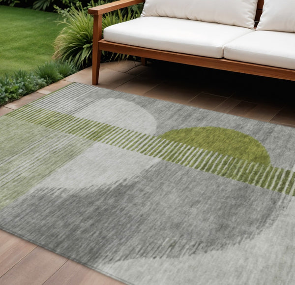 HomeRoots 5' Stylish Olive Green and Gray Geometric Area Rug for Indoor/Outdoor Use – Washable and Durable 9' X 12' 628654
