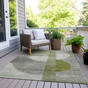 HomeRoots 5' Stylish Olive Green and Gray Geometric Area Rug for Indoor/Outdoor Use – Washable and Durable 10' X 14' 628655