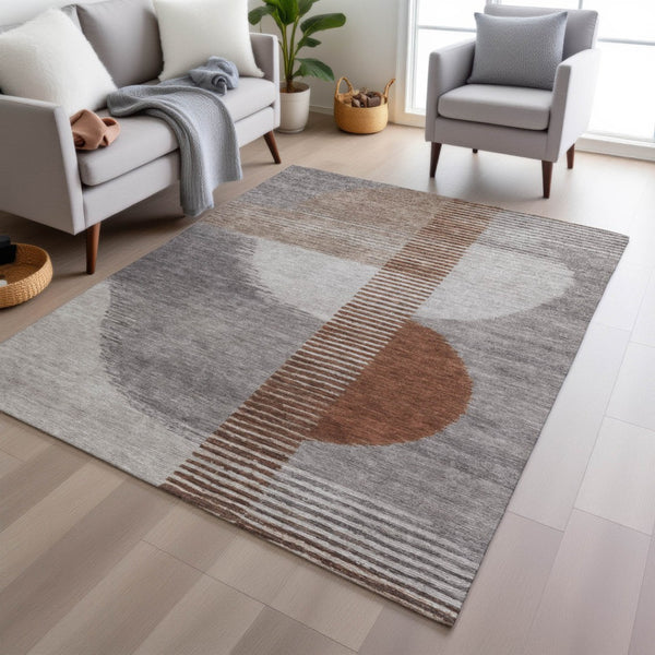 HomeRoots 5' Taupe and Rust Geometric Area Rug - Stylish, Washable Design for Indoor and Outdoor Spaces 5' X 8' 628663