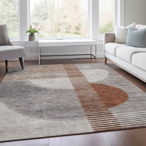 HomeRoots 5' Taupe and Rust Geometric Area Rug - Stylish, Washable Design for Indoor and Outdoor Spaces 5' X 8' 628663