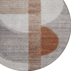 HomeRoots 5' Taupe and Rust Geometric Area Rug - Stylish, Washable Design for Indoor and Outdoor Spaces 8' Round 628664