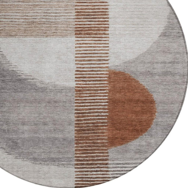 HomeRoots 5' Taupe and Rust Geometric Area Rug - Stylish, Washable Design for Indoor and Outdoor Spaces 8' Round 628664