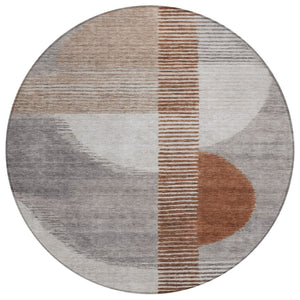 HomeRoots 5' Taupe and Rust Geometric Area Rug - Stylish, Washable Design for Indoor and Outdoor Spaces 8' Round 628664
