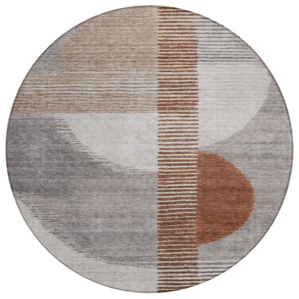 HomeRoots 5' Taupe and Rust Geometric Area Rug - Stylish, Washable Design for Indoor and Outdoor Spaces 8' Round 628664