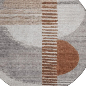 HomeRoots 5' Taupe and Rust Geometric Area Rug - Stylish, Washable Design for Indoor and Outdoor Spaces 8' Round 628664