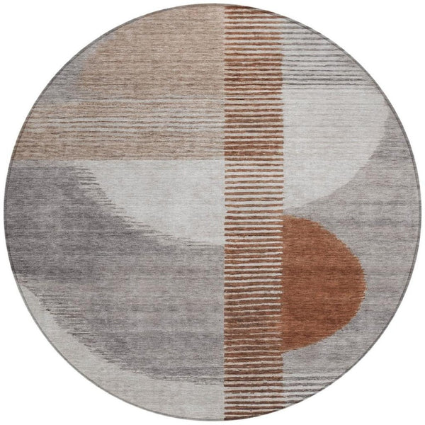 HomeRoots 5' Taupe and Rust Geometric Area Rug - Stylish, Washable Design for Indoor and Outdoor Spaces 8' Round 628664