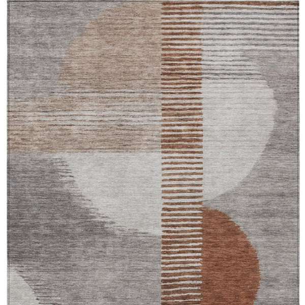 HomeRoots 5' Taupe and Rust Geometric Area Rug - Stylish, Washable Design for Indoor and Outdoor Spaces 9' X 12' 628666
