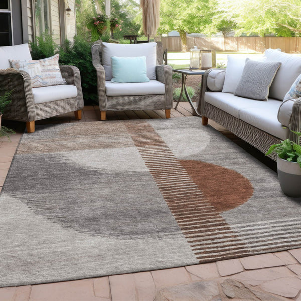 HomeRoots 5' Taupe and Rust Geometric Area Rug - Stylish, Washable Design for Indoor and Outdoor Spaces 9' X 12' 628666