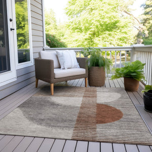 HomeRoots 5' Taupe and Rust Geometric Area Rug - Stylish, Washable Design for Indoor and Outdoor Spaces 9' X 12' 628666