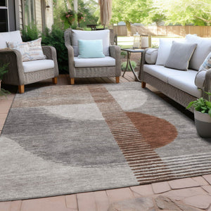 HomeRoots 5' Taupe and Rust Geometric Area Rug - Stylish, Washable Design for Indoor and Outdoor Spaces 10' X 14' 628667