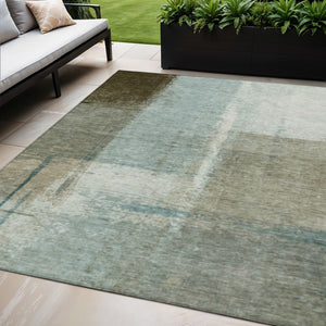 HomeRoots 5' Pale Aqua and Beige Abstract Rug - Stylish Indoor Outdoor Washable Design for Modern Homes 5' X 8' 628675