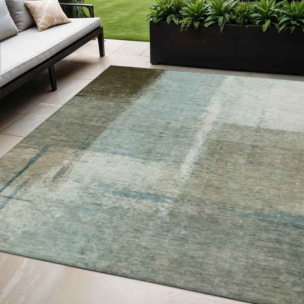 HomeRoots 5' Pale Aqua and Beige Abstract Rug - Stylish Indoor Outdoor Washable Design for Modern Homes 5' X 8' 628675