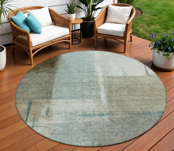 HomeRoots 5' Pale Aqua and Beige Abstract Rug - Stylish Indoor Outdoor Washable Design for Modern Homes 8' Round 628676