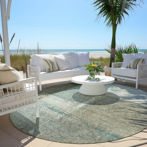 HomeRoots 5' Pale Aqua and Beige Abstract Rug - Stylish Indoor Outdoor Washable Design for Modern Homes 8' Round 628676