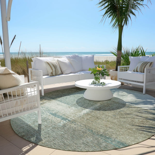 HomeRoots 5' Pale Aqua and Beige Abstract Rug - Stylish Indoor Outdoor Washable Design for Modern Homes 8' Round 628676