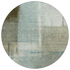 HomeRoots 5' Pale Aqua and Beige Abstract Rug - Stylish Indoor Outdoor Washable Design for Modern Homes 8' Round 628676