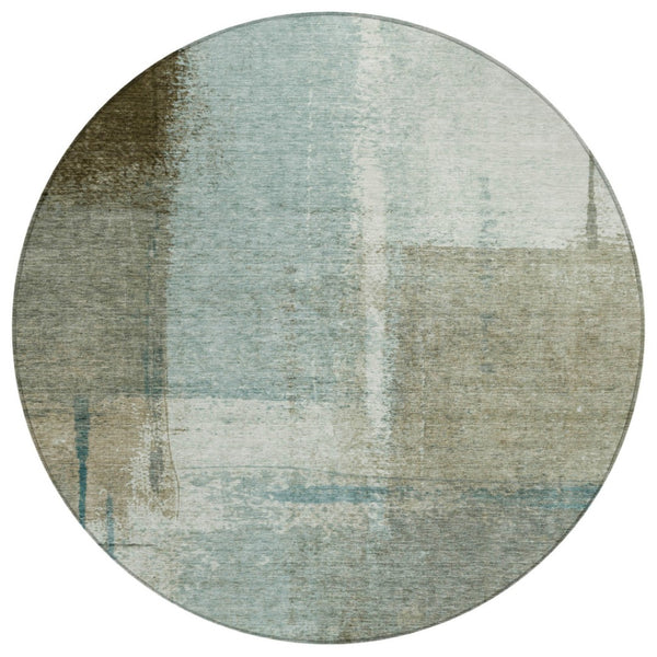HomeRoots 5' Pale Aqua and Beige Abstract Rug - Stylish Indoor Outdoor Washable Design for Modern Homes 8' Round 628676